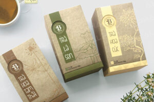Mẫu thiết kế logo chè in trên hộp giấy sang trọng